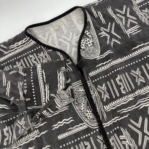 Tribal Print‎ Kimono Jacket Tunic Artsy Boho Black White Short Sleeve Women's